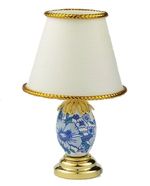 1/12 DOLLS HOUSE BEDROOM TABLE LAMP BLUE FLORAL LED /BATTERY