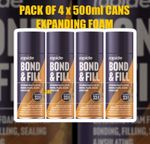 PACK OF 4 X 500ml EXPANDING FOAM BOND &  FILL INSULATING GAP FILLER SPRAY