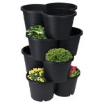 4 Black Plastic Trio Planter Stackable Garden Flower Pot Veggies Fruits Herbs