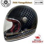VIPER F656 RETRO VINTAGE 70s STYLE FIBREGLASS FULL FACE MOTORBIKE HELMET CHEQUER