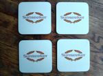 Pack of four Sunseeker powerboat themed drinks coasters, ideal for boat owners