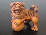 Netsuke Hand Carved Boxwood Foo Dog Toggle Luck Charm 2" Japanese