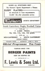 South Canterbury v Mid Canterbury 4 Jun 1973 Fraser Park, Timaru RUGBY PROGRAMME