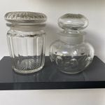 Two Glass Cut Vintage Preserve Jars 14cm and 15cm High with Lids Excellent Cond