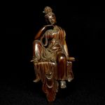 H 13 CM Chinese Boxwood Hand Carved Avalokitesvara Kwan-yin Statue Collection