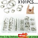 101XAssorted Stainless Steel Hose Clamp Kit With No Driver Jubilee Clips Set UK