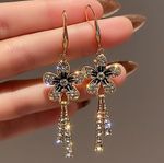 925 Sterling Silver Flower Crystals Drop Gold Stud Earrings Womens Girls Gifts