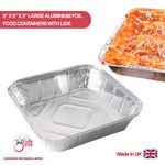 9"X9"X2" LARGE Aluminium Foil Containers/Trays + Lids , PACK OF 50 - Made in UK
