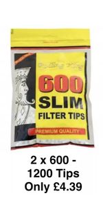 2 x 600 SLIM FILTER TIPS by ROLLING KING CIGARETTE RYO TIP RESEALABLE BAG £4.39