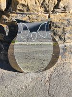 Vintage mid century two tone novelty owl mirror sectioned glass