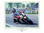 Barry Sheene- Suzuki TR750 at  Woodcote corner Silverstone 1976 Grand Prix
