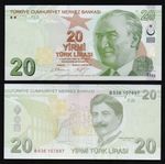 TURKEY: B302b P#224b 20 Turkish Lira 2009 (2012) Prefix B Uncirculated Banknote.