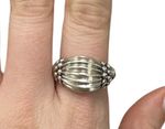 Sterling Silver Vintage Ribbed Beaded Wide Ring size 8.5