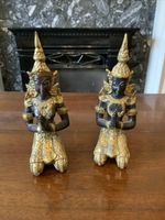 Antique Thai Black Bronze Teppanom Angels Statue Praying Figures