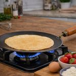 Pure Iron 12" tawa Parantha Roti Heavy Duty Pan With Wooden Handle Chapatti