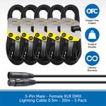 5 Pack Stagecore Male to Female XLR DMX 120Ω Lighting Cable Leads 0.5m-30m