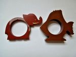 Art Deco Novelty Bakelite Napkin Rings Elephant and Fish 1930s