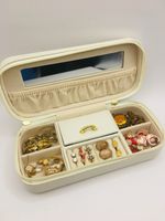 Job Lot Gold Tone Jewellery with Cream Travel Jewellery Box