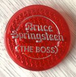 Vintage Bruce Springsteen THE BOSS Red reflective pin badge  38mm 1980s