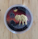 Elephant Sunset African Wildlife 1 Oz Silver Coin 100 Shillings Somalia 2017