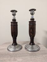 Pair Antique Oak Candlesticks 1930s Art Deco Early MCM Solid Wood