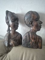 A Pair Of Head Sculptures African Ebony Wood