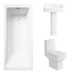 Bathroom Suite Toilet Straight Bath Tub Sink Pedestal Ceramic WC White Modern