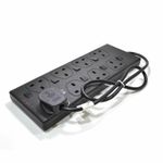 1m Switched 8 Gang Mains Extension Lead 8 Way UK Power Sockets BLACK [007867]