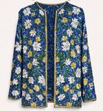 Vintage Silk Sequin Jacket Blue Green Gold Floral Statement Evening Occasion
