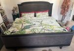 Antique SuperKing Storm Grey Velvet Upholstered Wooden Bed