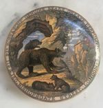 Antique Pratt Small Pot Lid Prattware Bear Hunting 4 (4)  c1850's Cracked