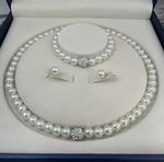 4pc Round White Faux Pearl Beaded Necklace Earrings Bracelet Set Womens Jewelry