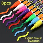 Pack of 8 Liquid Chalk Marker Pens for Blackboard Led Glass Plastic Windows Pen