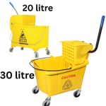 20 30L Commercial Yellow Mop Bucket Wringer Heavy Duty Industrial Floor Cleaning