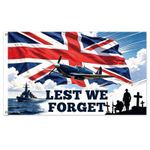 Lest We Forget Flag 5ft x 3ft with Eyelets Poppy Remembrance Day Flag for War