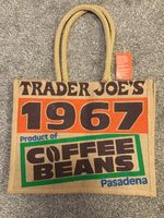 Trader Joe's 1967 Coffee Beans Jute Shopper Tote Bag BNWT Retro Pasadena