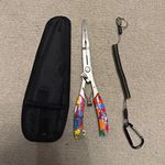Fishing Metal Pliers with Sheath Included & Coiled Lanyard Clip, Silver/Black