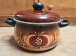 vintage ASTA enamel-on-cast-iron cooking pot retro brown 70s floral heavy kitsch