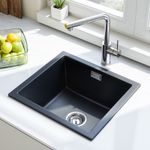 HOROW Black Granite Composite Kitchen Sink Single Bowl 45x40cm with Waste Kit