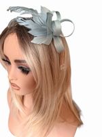 Women’s ice blue Feather Flower Bow Fascinator Headpiece Hair Clip Wedding