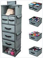 6 Hanging Shelves for Closet with 4 Removable Drawers & Side Pockets 33x31x108CM