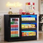 39" Snack Coffee Bar Cabinet with Fridge, Buffet Sideboard with 3-Color Lights