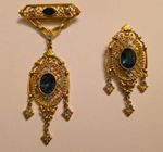 British Royal Style Costume Jewelry BROOCHES Faux Blue Topaz Stones - Set of TWO