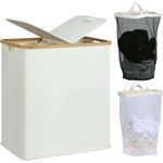 Double Laundry Hamper with Lid Bamboo Frame Laundry Basket Removable Mesh Bags