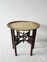 Antique Brass Tray Top Folding Wooden Base Occasional Side Coffee Table
