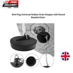 Rubber Sink Basin Plug Bathroom Kitchen Universal 10mm 40mm Black & Chain uk