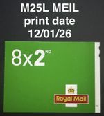 GB 2026 KCIII 8 x 2nd Stamp Booklet, M25L MEIL, mint, print date 12/01/26