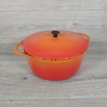Vintage Cousances 24 Orange Enamel Cast Iron Dutch Oven Casserole Pot