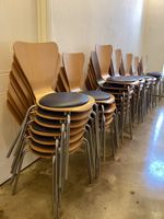 38 Morris Stacking Chairs Beech Wood & Blue Upholstered Seat Commercial Quality