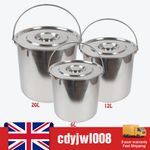Extra Thick Stainless Steel 6L/12L/20L Barrel Bucket Food Water storage with Lid